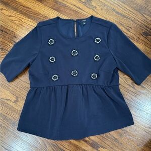 Ann Taylor Blue Peplum Blouse with 3/4 Sleeves